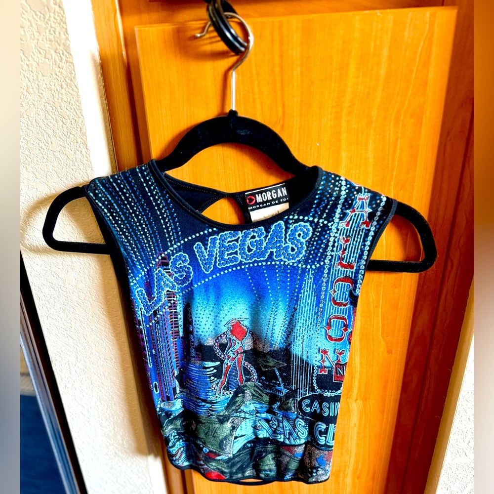 Morgan de Toi Blue and Black Patterned Top